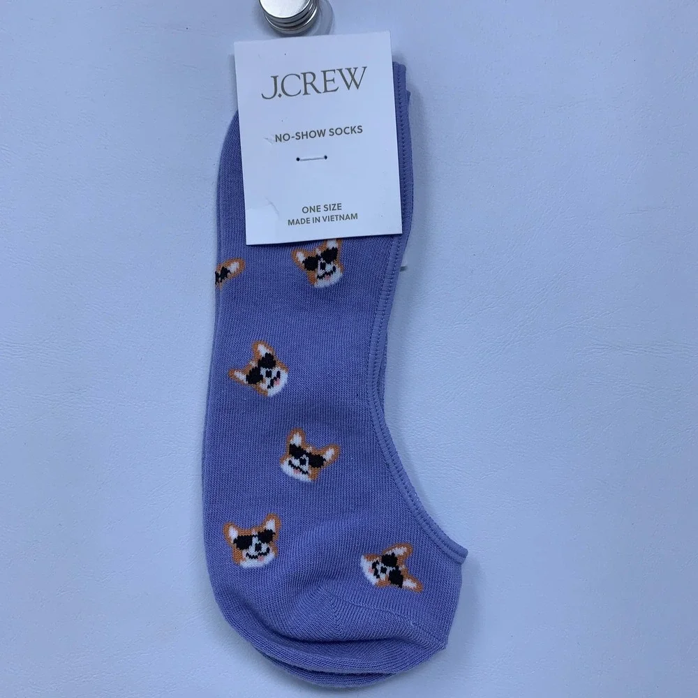 J.Crew Womens OS Purple Corgi Dog Sunglasses CU180 No-Show Socks